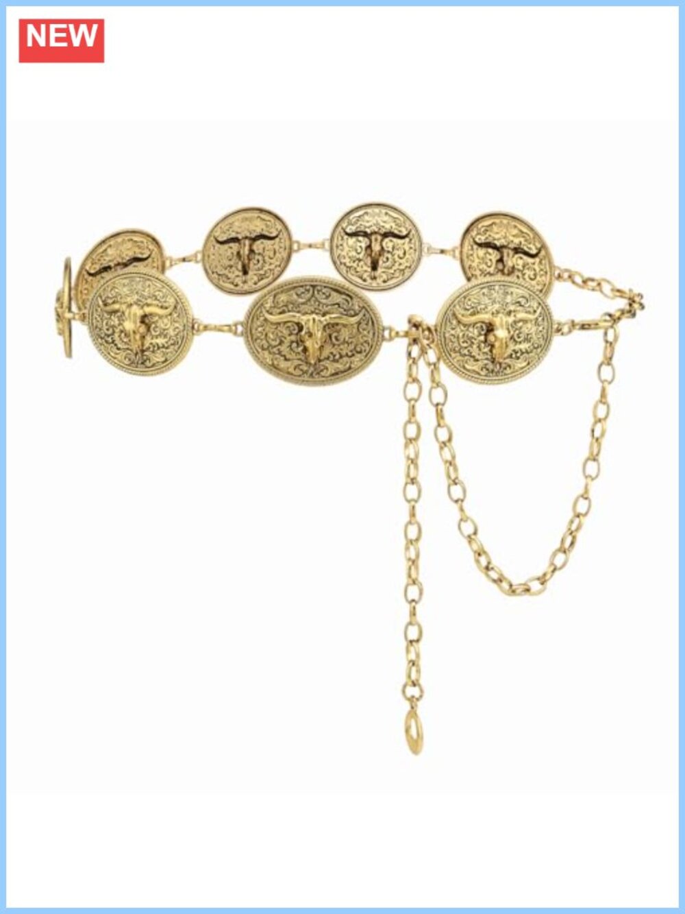 Western Metal Concho Chain Belt Adjustable Cowgirl Waist Belt